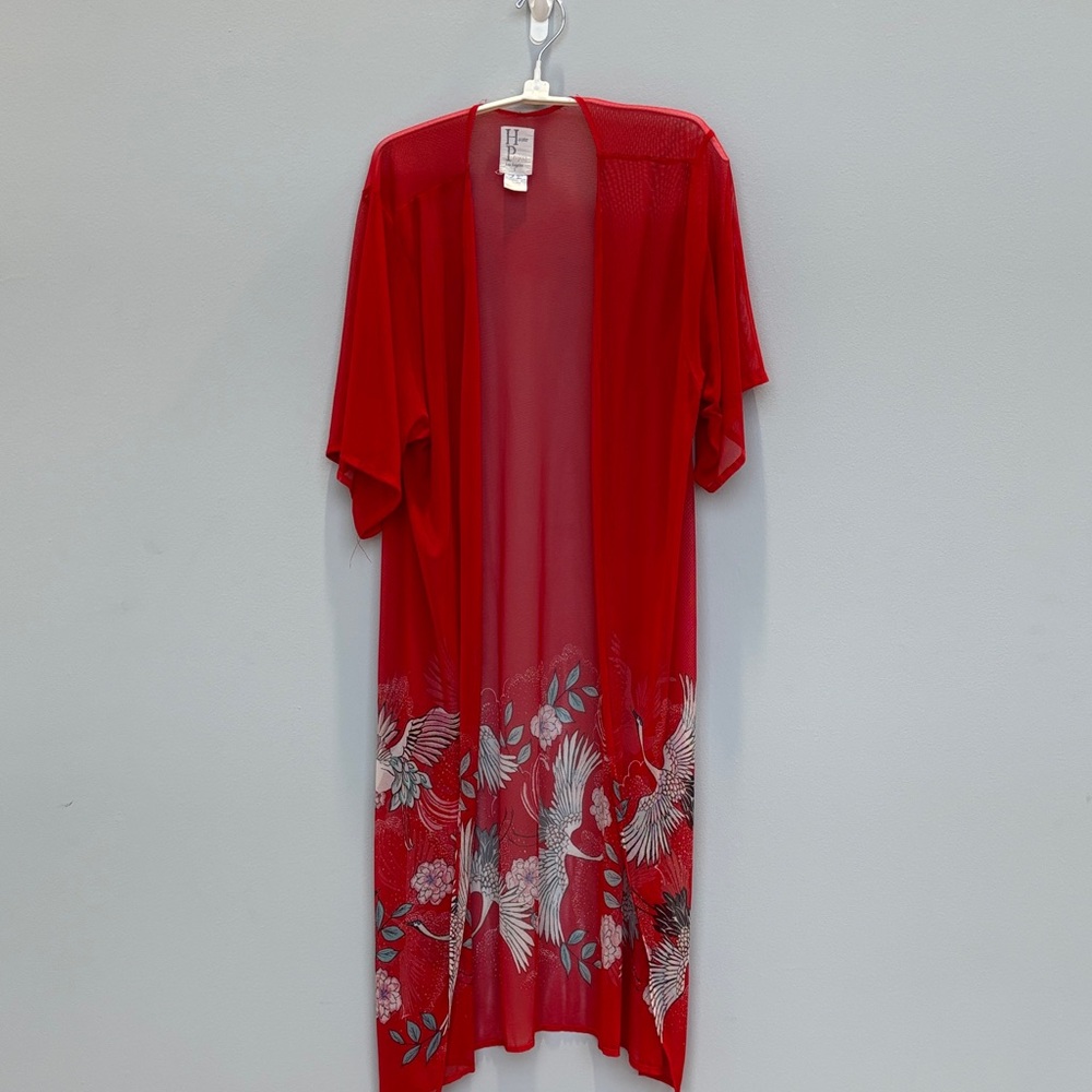 Chic Red Floral Women's Kimono Robe
